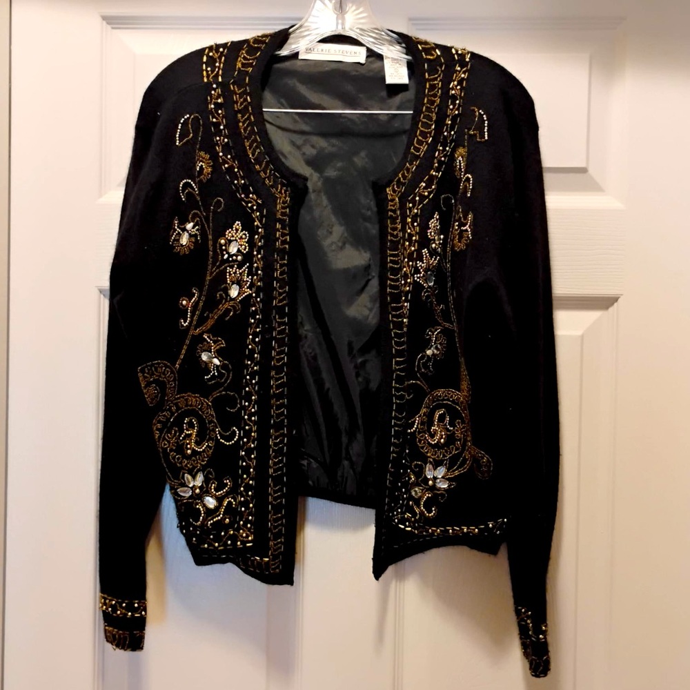 Valerie Stevens Lambswool Angora Rabbit Hair Beaded Sweater Cardigan Size L